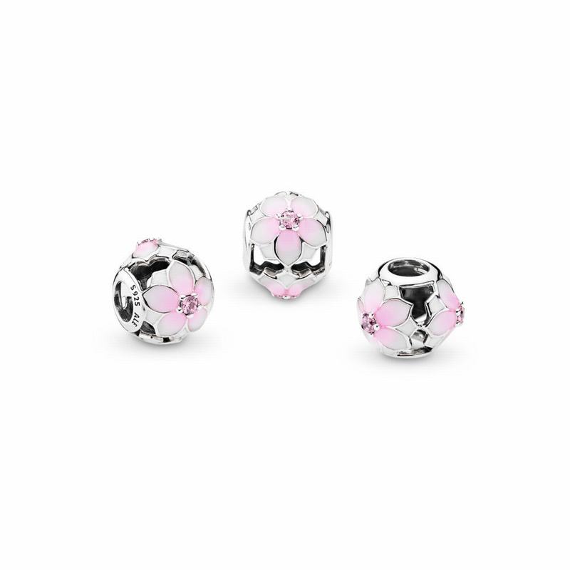 Pandora Magnolia Bloom Charm - Sterling Silver/Enamel/Pink/Cubic Zirconia - Canada | TM8749EH